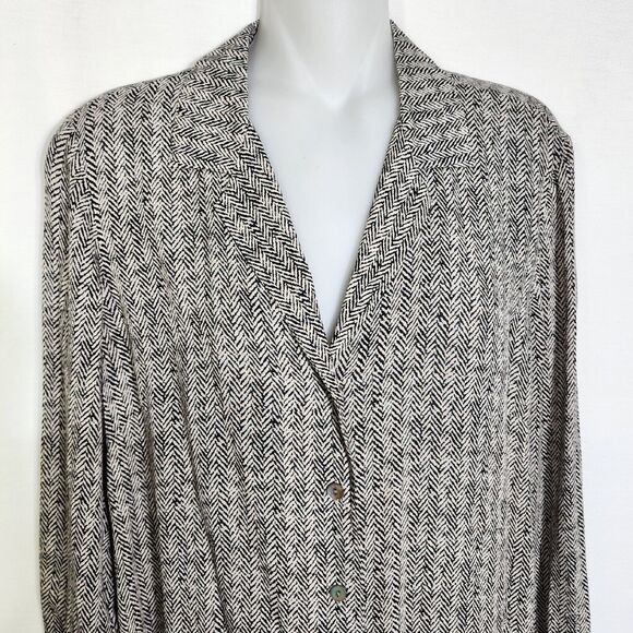 J Jill Womens Top Size XS Herringbone Button Tie Long Sleeve Black Tan V Neck - Picture 3 of 12